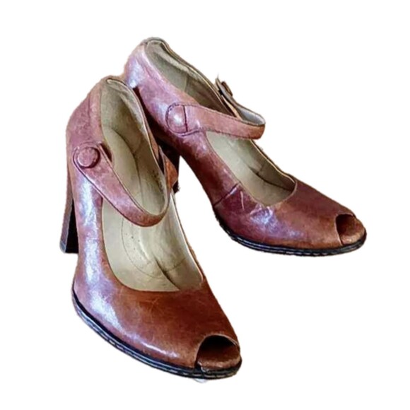 Born brown leather peeptoe heel sz. 6 M/W comfort footbed Mary Jane - Picture 1 of 11